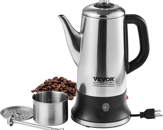 12-Cup 304 Stainless Steel Coffee Percolators Coffee Pot Coffee Maker Electric Coffee Percolator 1000W Automatic Keep-Warm & Split Power Base