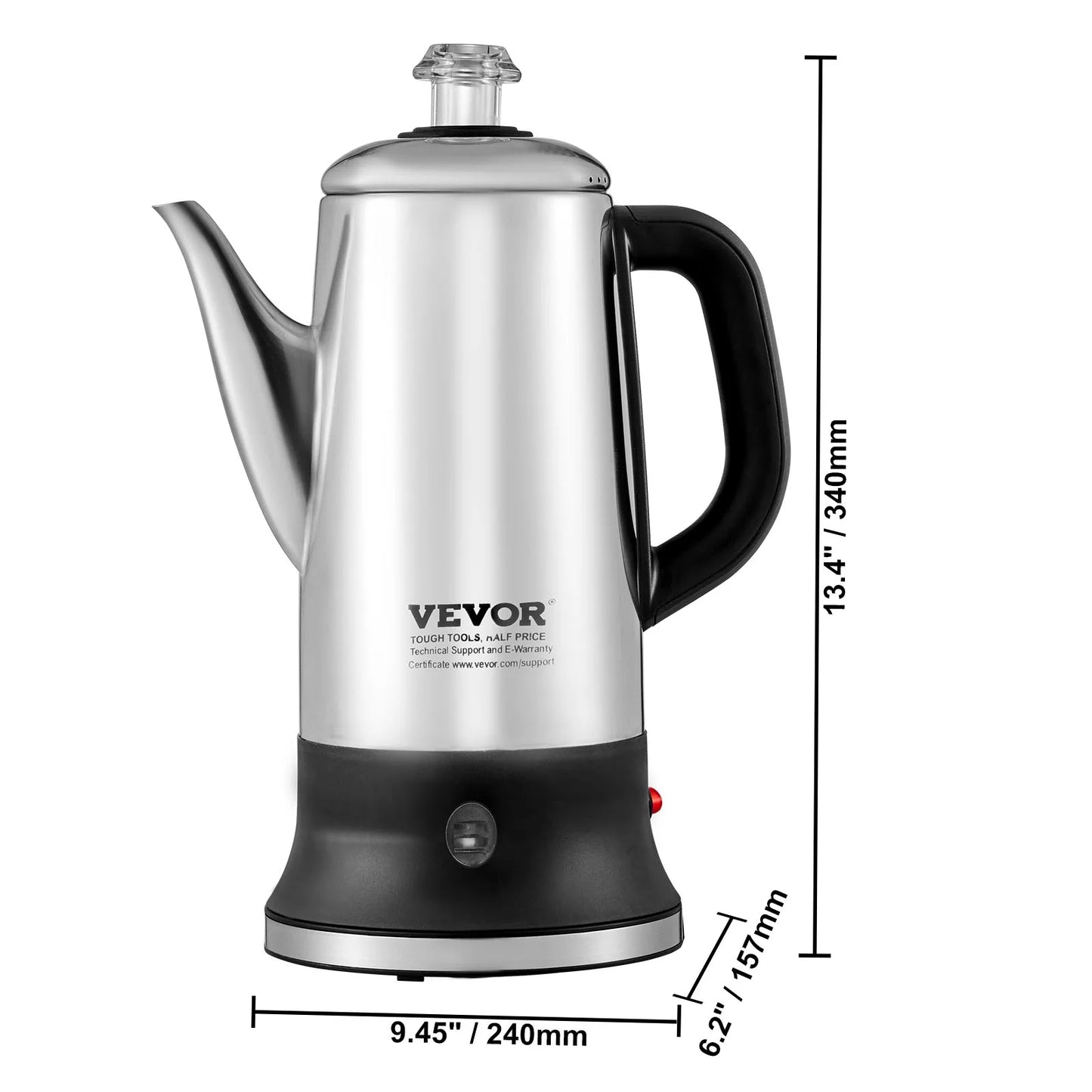 12-Cup 304 Stainless Steel Coffee Percolators Coffee Pot Coffee Maker Electric Coffee Percolator 1000W Automatic Keep-Warm & Split Power Base