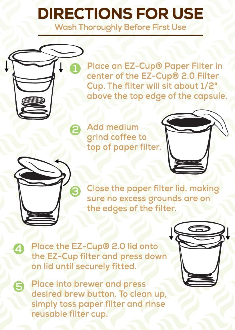 Ez-Cup 2.0 Starter Pack | 1-Stream Reusable K Cup Coffee Pod Capsule with 25 Disposable Paper Filters (Starter Pack)