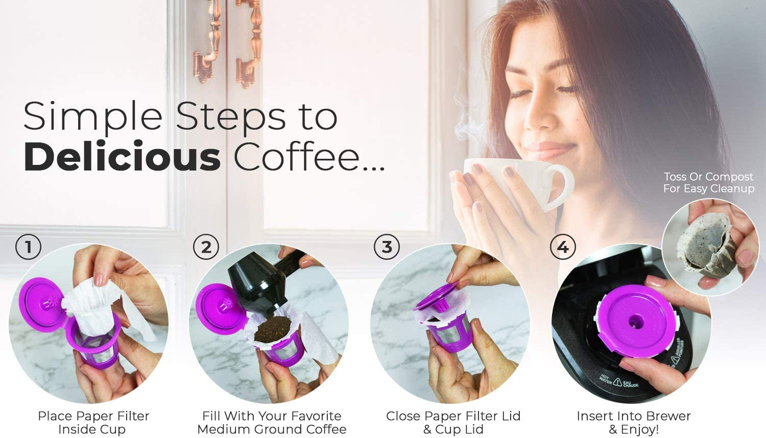 Ez-Cup 2.0 Starter Pack | 1-Stream Reusable K Cup Coffee Pod Capsule with 25 Disposable Paper Filters (Starter Pack)